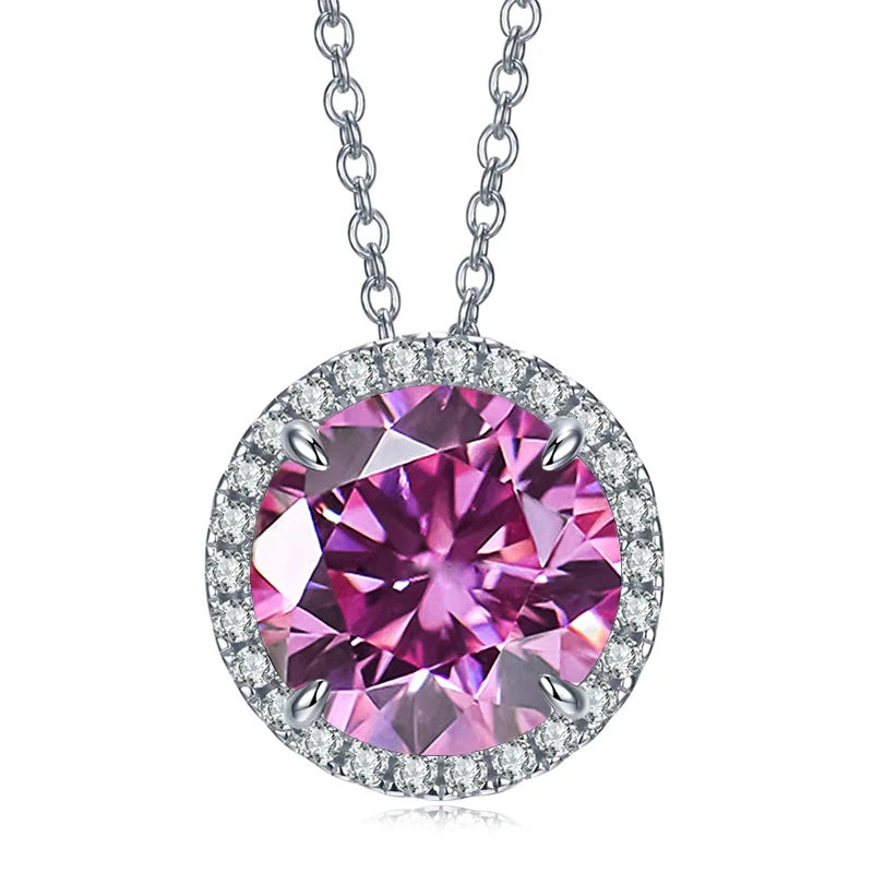 JoyceJelly Classic S925 Sterling Silver Necklace With 5CT 11mm Colorful Moissanite Gemstones Wedding Party Luxury Fine Jewerly