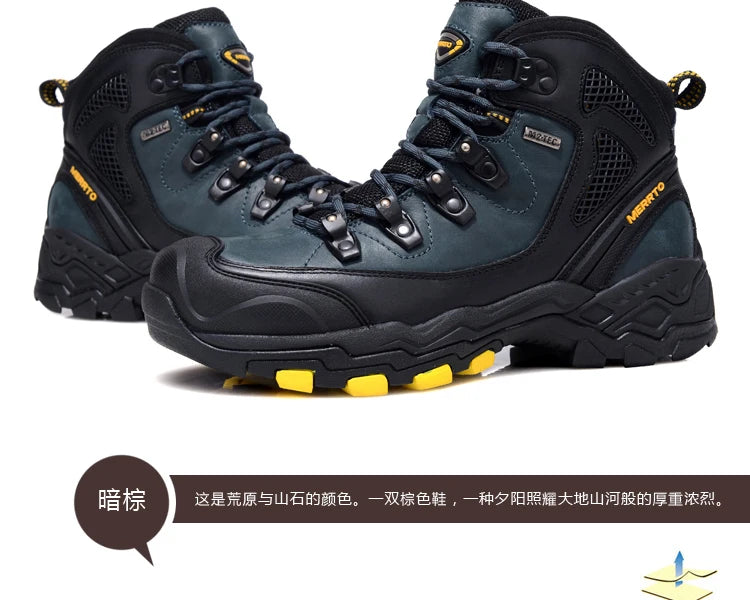 MERRTO cowhide Hiking shoes Men trekking boot mountian waterproof hunting Boots Male Sneakers Tactical Desert Combat Ankle Boots