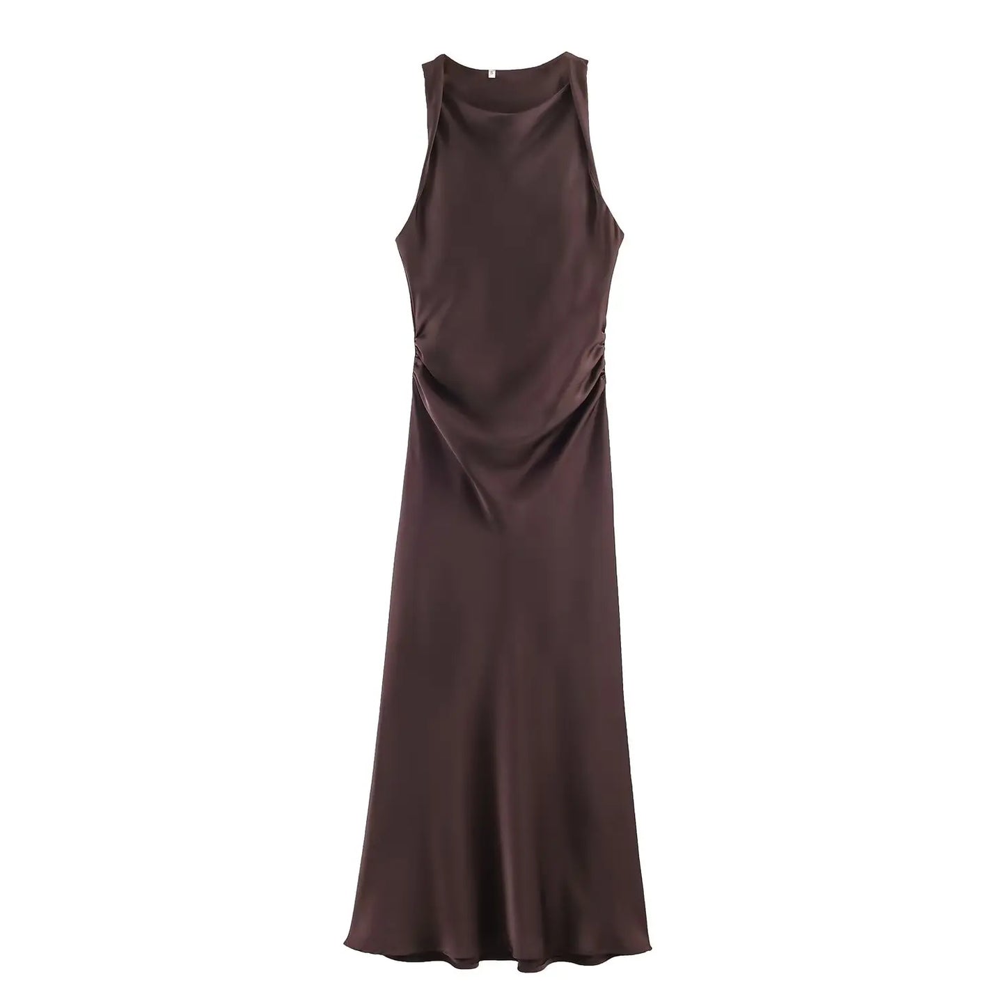 Early Autumn Silk Satin Texture Midi Dr High Waist A-Line Skirt No Sve round Ne Par Dr for Ladies in Their 20s