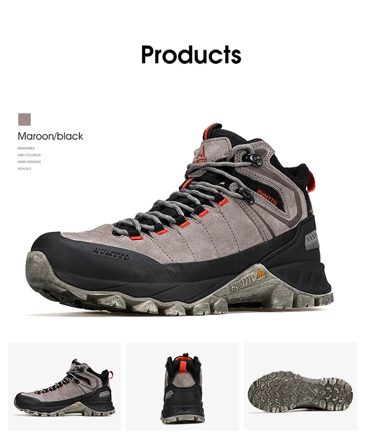 HUMTTO Hiking Shoes Men Trainers Outdoor Trekking Boots Mens Breathable Winter Men's Sports Shoes Leather Safety Work Sneakers