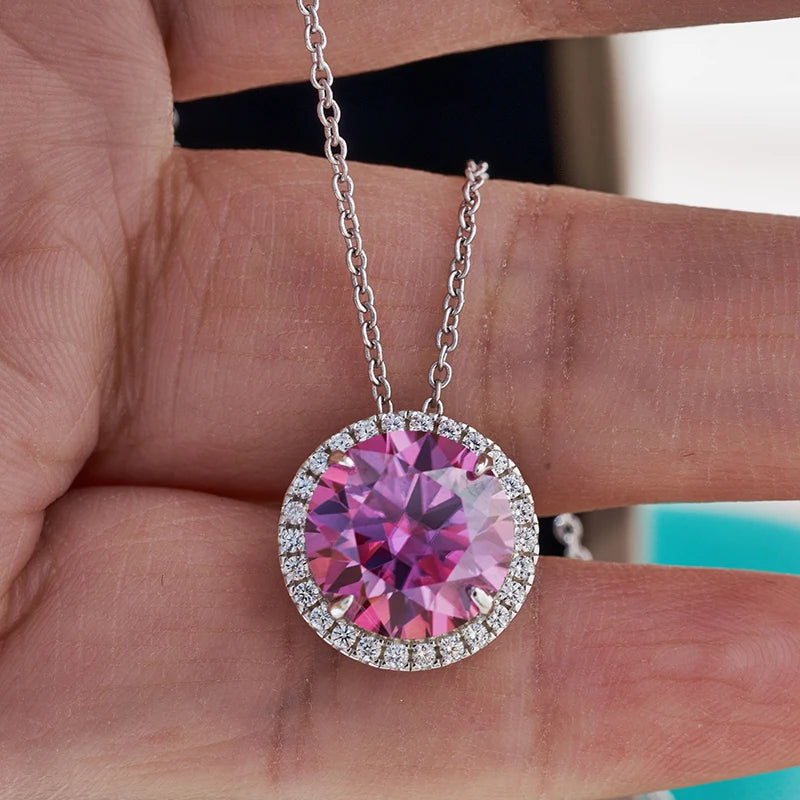 JoyceJelly Classic S925 Sterling Silver Necklace With 5CT 11mm Colorful Moissanite Gemstones Wedding Party Luxury Fine Jewerly
