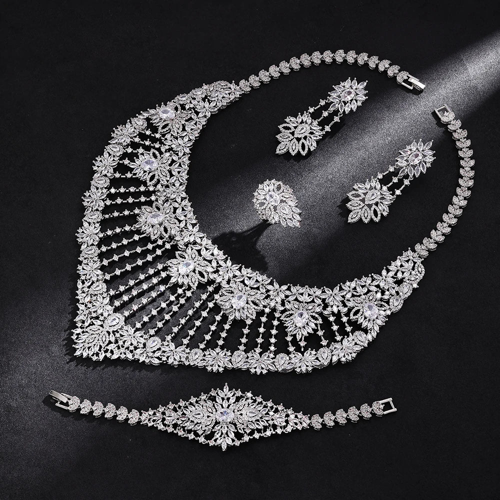 2025 New 4-piece Bride Zirconia Full Set Women's Party Jewelry Set Dubai Nigeria Crystal Wedding Jewelry Set