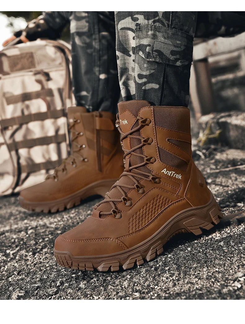 High Quality Fashion Brown Men's Hiking Boots Plus Size 46 Outdoor Tactical Boots Men Non-slip Trekking Boots for Men 2026