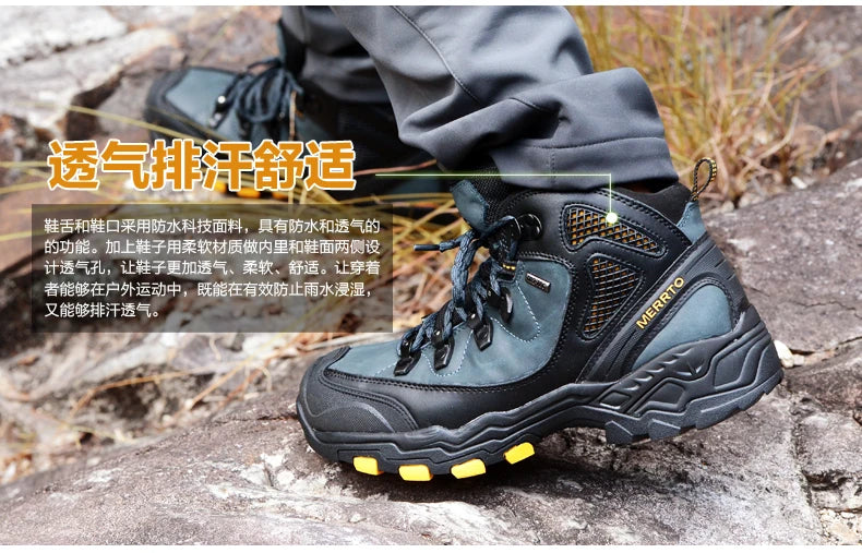 MERRTO cowhide Hiking shoes Men trekking boot mountian waterproof hunting Boots Male Sneakers Tactical Desert Combat Ankle Boots