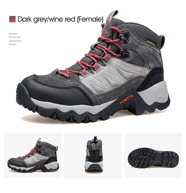 HUMTTO Waterproof Womens Hiking Shoes Luxury Designer Boots for Women Outdoor Climbing Trekking Sneakers New Leather Ankle Boots