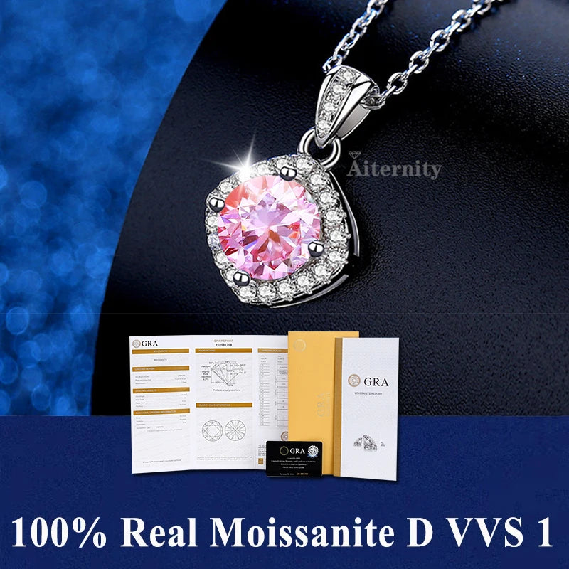 Silver 925 4 prong Moissanite Pendant Necklace For Women Trendy Design D Color VVS Pass Diamond Test Jewelry with box GRA