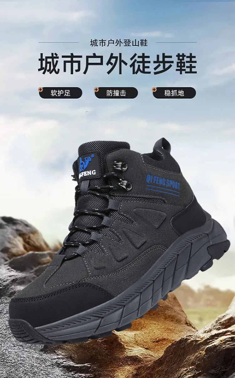Large Size 48 Leather Hiking Boots Mens Winter Outdoor Warm Fur Non Slip 2025 Fashion Hike Ankle Boot Black Hunting Boots Rubber