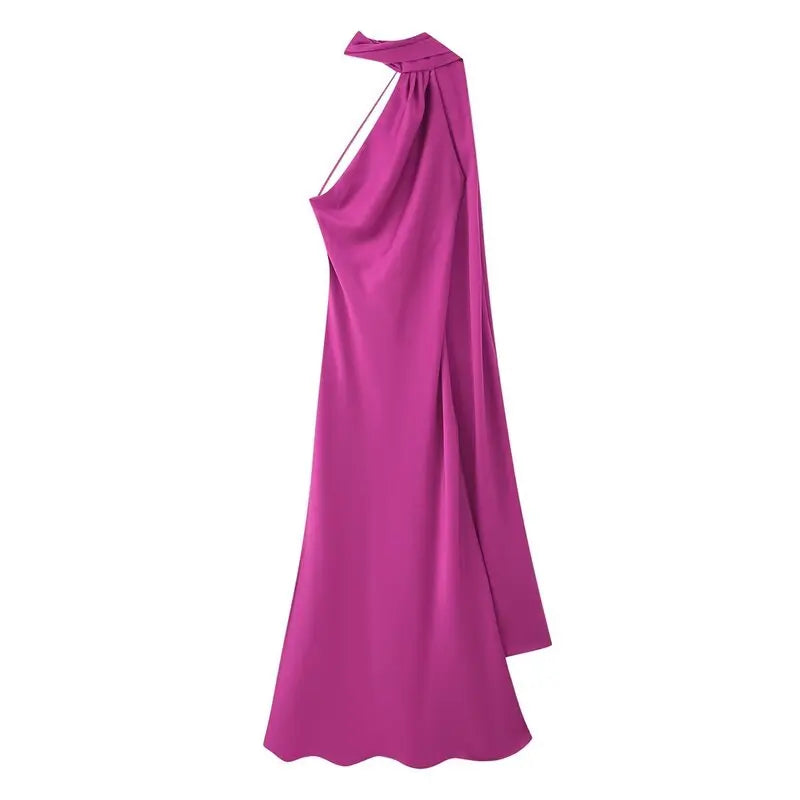 Ele Long Silk Satin Dr Ne Hanging Pure Color Slim Fit Summer New Sle Women's Faion Dr for Ladies Premium