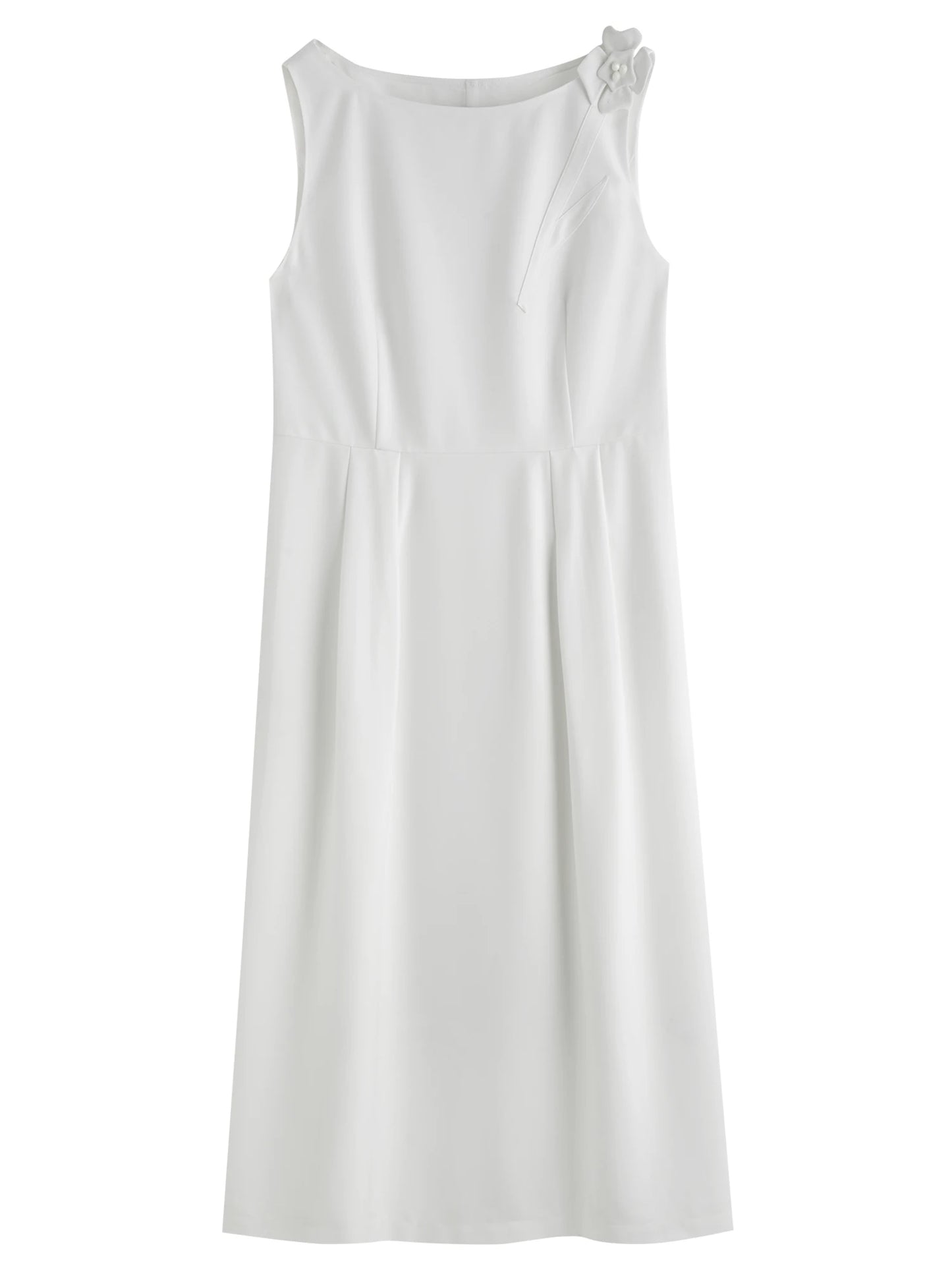 DUSHU Plus Size  2025 New Arrival Women's Choker Vest Dress with 3D Flower Brooch Stylish and Elegant Summer Dress 25DS82557