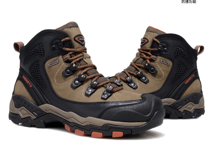 MERRTO cowhide Hiking shoes Men trekking boot mountian waterproof hunting Boots Male Sneakers Tactical Desert Combat Ankle Boots