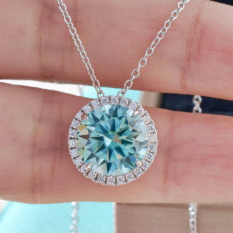JoyceJelly Classic S925 Sterling Silver Necklace With 5CT 11mm Colorful Moissanite Gemstones Wedding Party Luxury Fine Jewerly