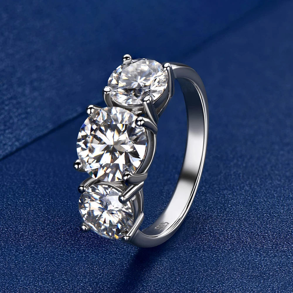 4Carat Moissanite Diamond Engagement Ring with Certificates 925 Sterling Silver Three-Stone Wedding Band for Women Fine Jewerlry