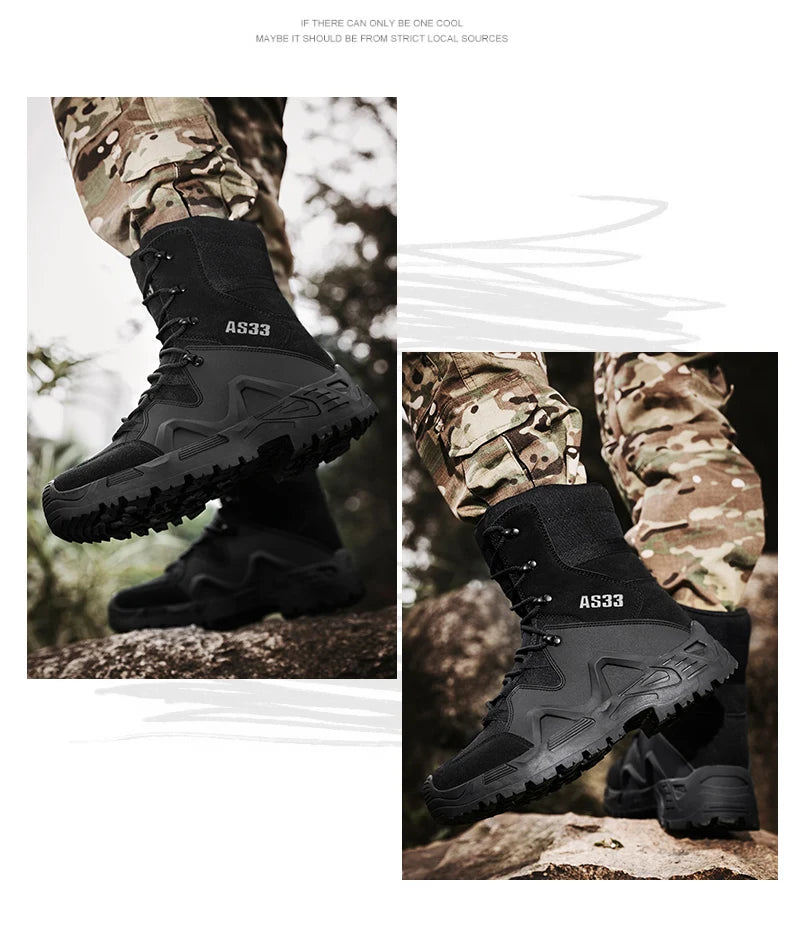 Men High-top Hiking Shoes Outdoor Shoes Non-Slip Casual Trekking Boots Hiking Boot Lace Up Hunting Tactical Trekking Sneakers