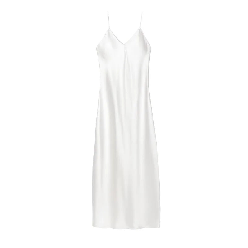 New Elegant women's fashion silk satin texture MIDI dress sexy backless party slip dress