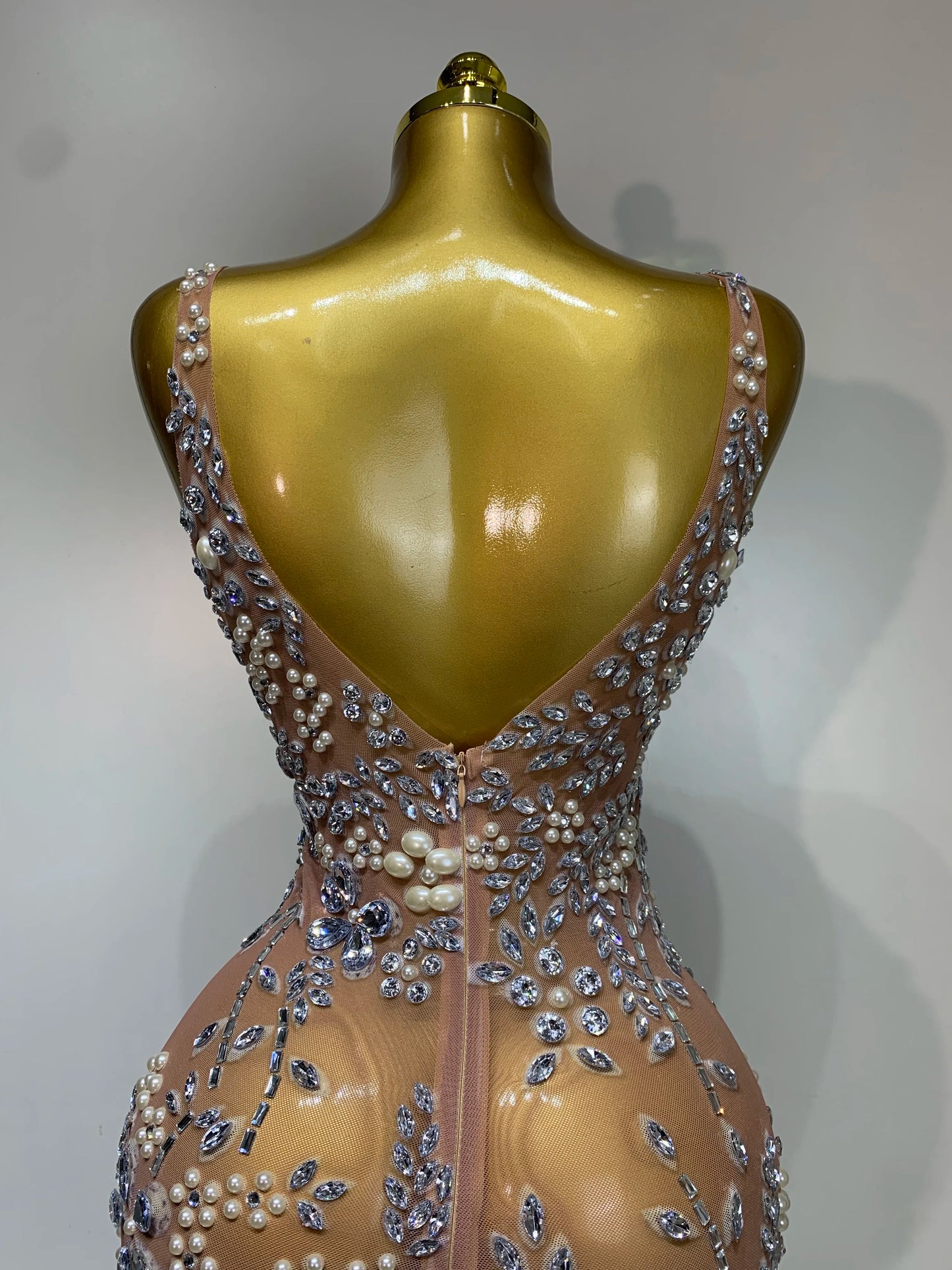 Women Lxury Diamonds Mesh See Through Long Dress Celebrity Elegant Evening Party Fancy Club Dress Singer Performance Costume