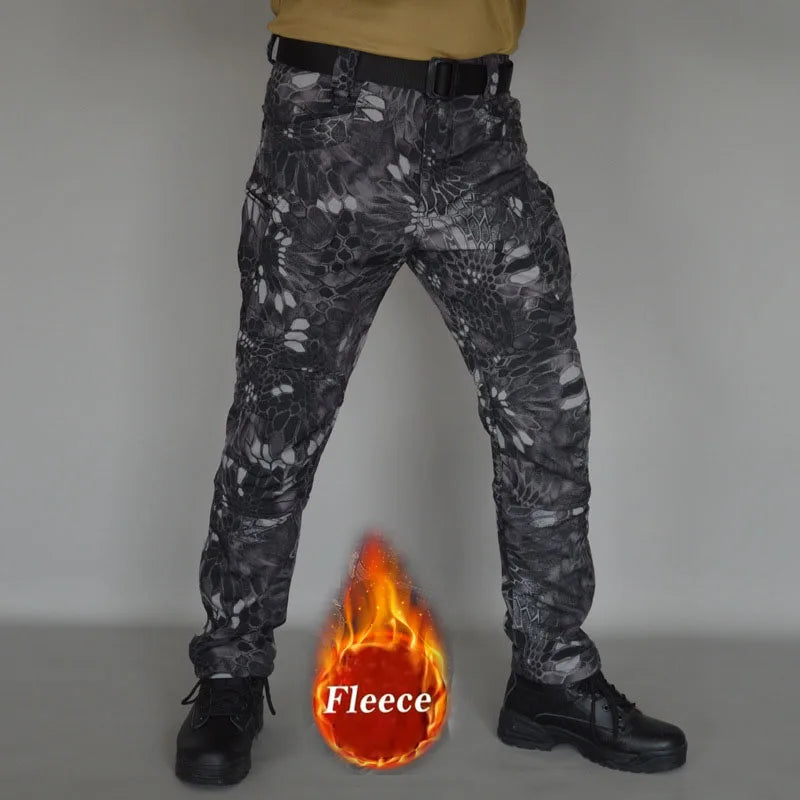 2024 Men Winter Waterproof Climbing SkiingTrekking Fleece Fishing Tactical Sharkskin Cargo Pants Jackets Camping Hiking Trousers