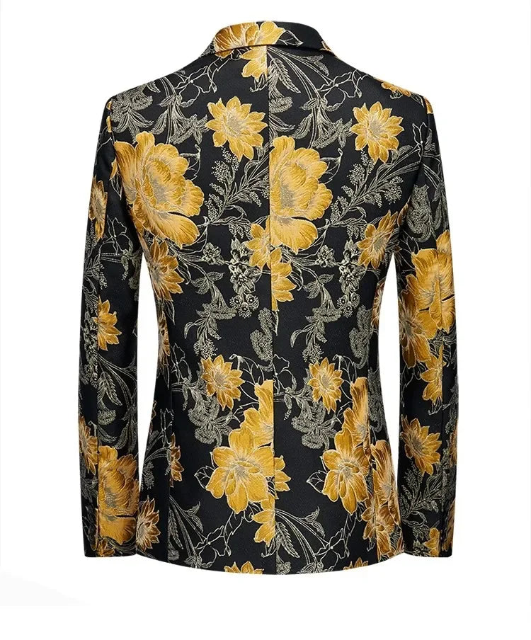 (Jacket + Trousers) Fashion Men Jacquard Suits, High Quality Male Business Social Groom Wedding Party Flower Dress Set