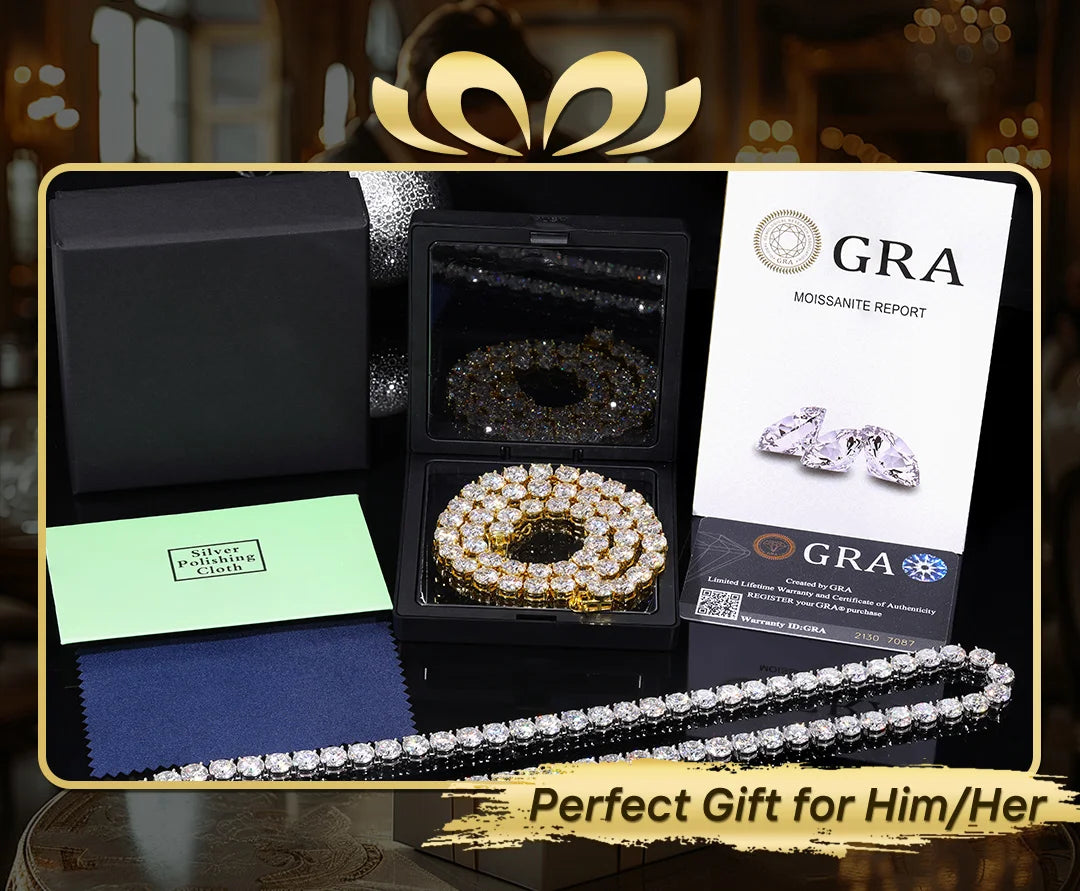 Sparkling Moissanite Tennis Chain Bracelet Necklace 100% 925 Sterling Silver Pass Diamond Test Fine Jewelry valentine's day Gift