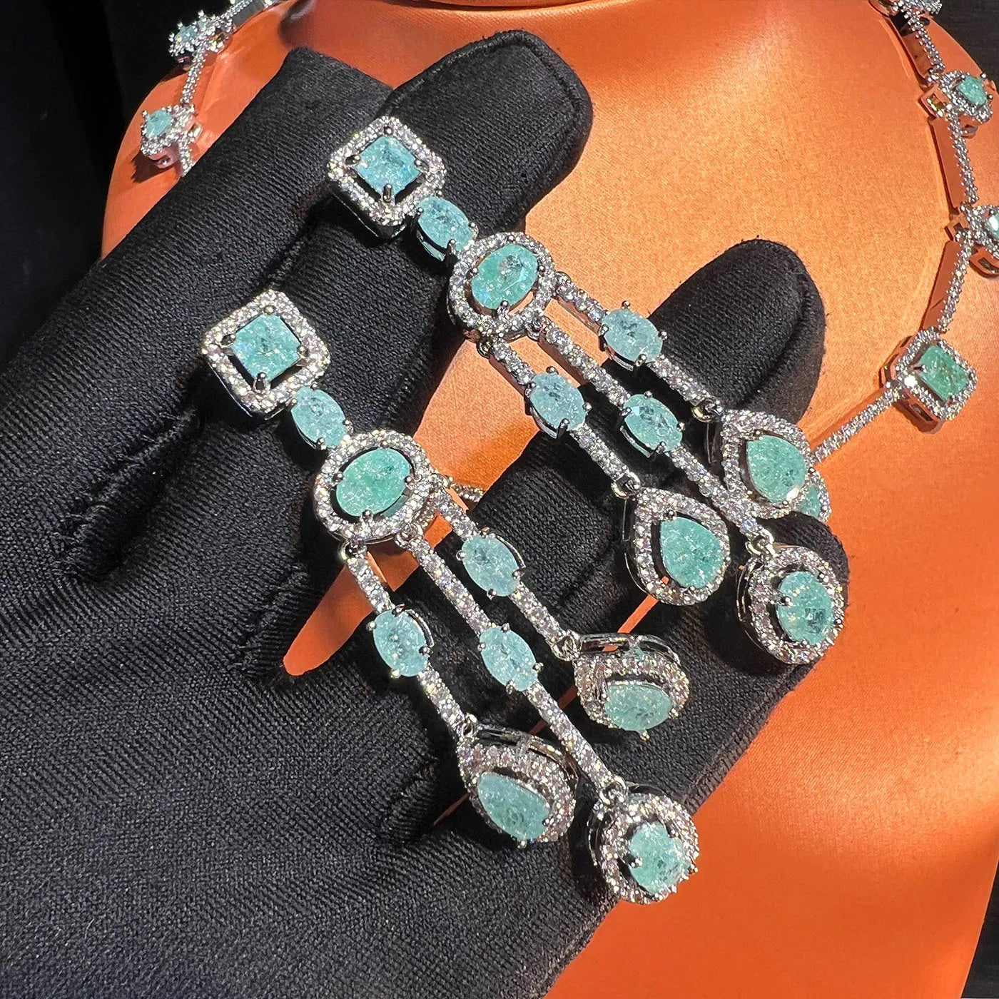 Italian Fashion Ice Flower Zircon Jewelry Set Elegant High-End Cross-Border Best-Selling Necklace Earring Artistic Retro Style
