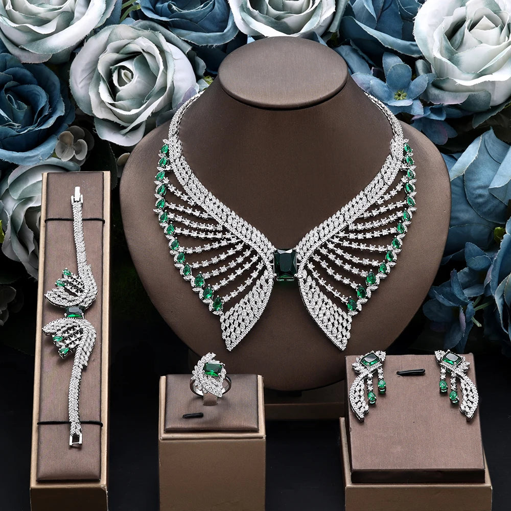 Luxury Women Wedding Jewelry Set Dubai Nigeria Bridal 4pcs Necklace Earrings Jewelry Set with White Zirconia