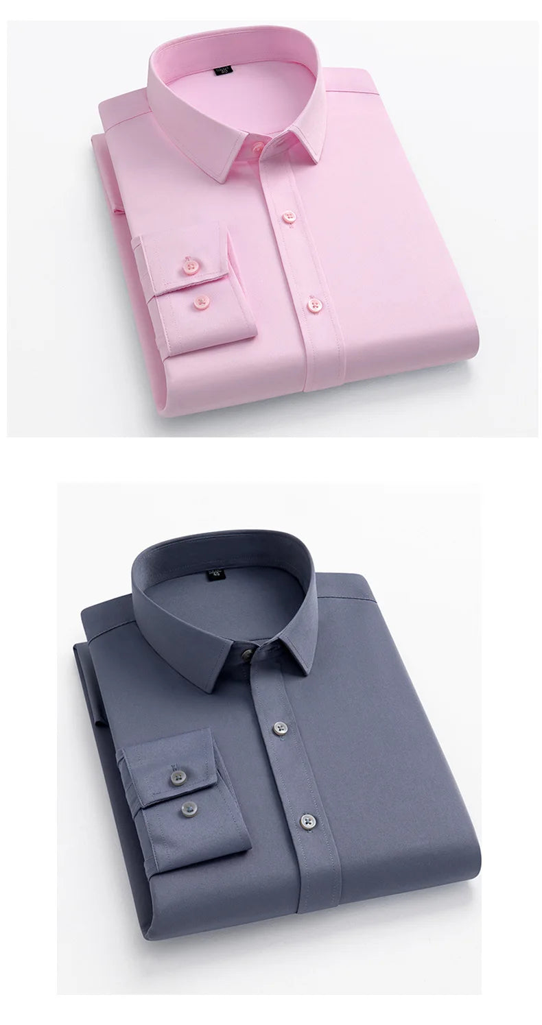 Men's long sleeved elastic shirt, non ironing business dress, professional work attire, stand up collar shirt  men shirts