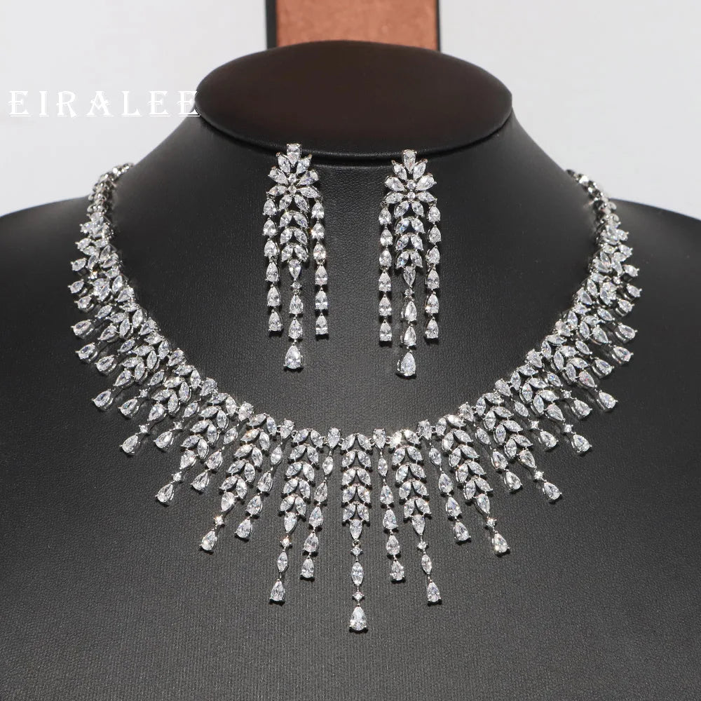 EIRALEE African Bridal Jewelry Set Fashion Leaf Shape Fringe Zircon Necklace 2-piece Set Women's Wedding Party Accessories