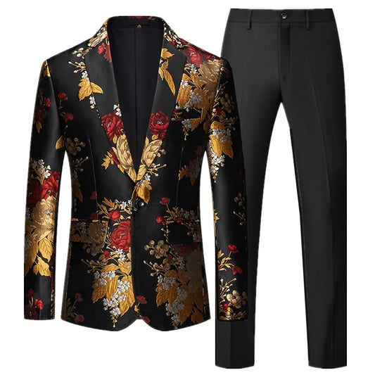 Fashion Brand Men Business Tuxedo Suit 2 Piece Mens Wedding Prom Party Luxury Dress Jacquard Blazer and Pants