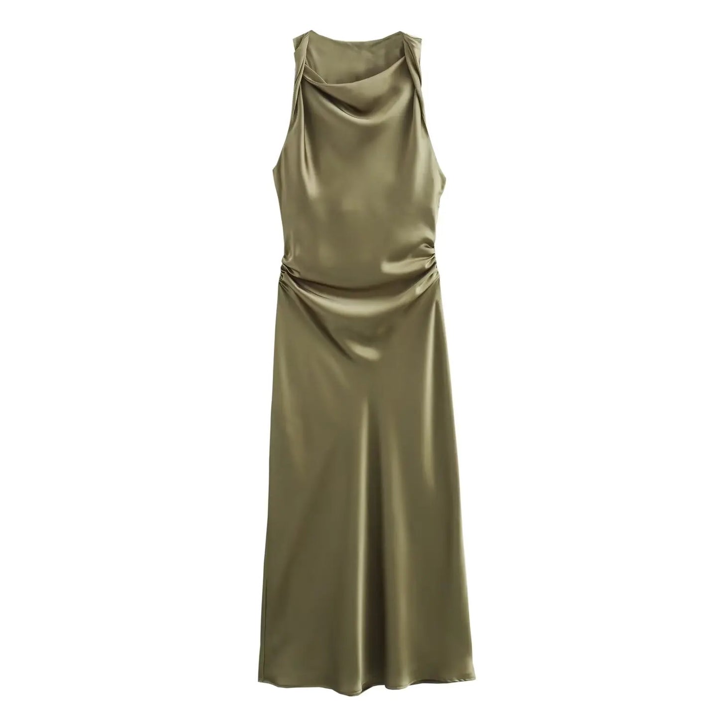 Early Autumn Silk Satin Texture Midi Dr High Waist A-Line Skirt No Sve round Ne Par Dr for Ladies in Their 20s