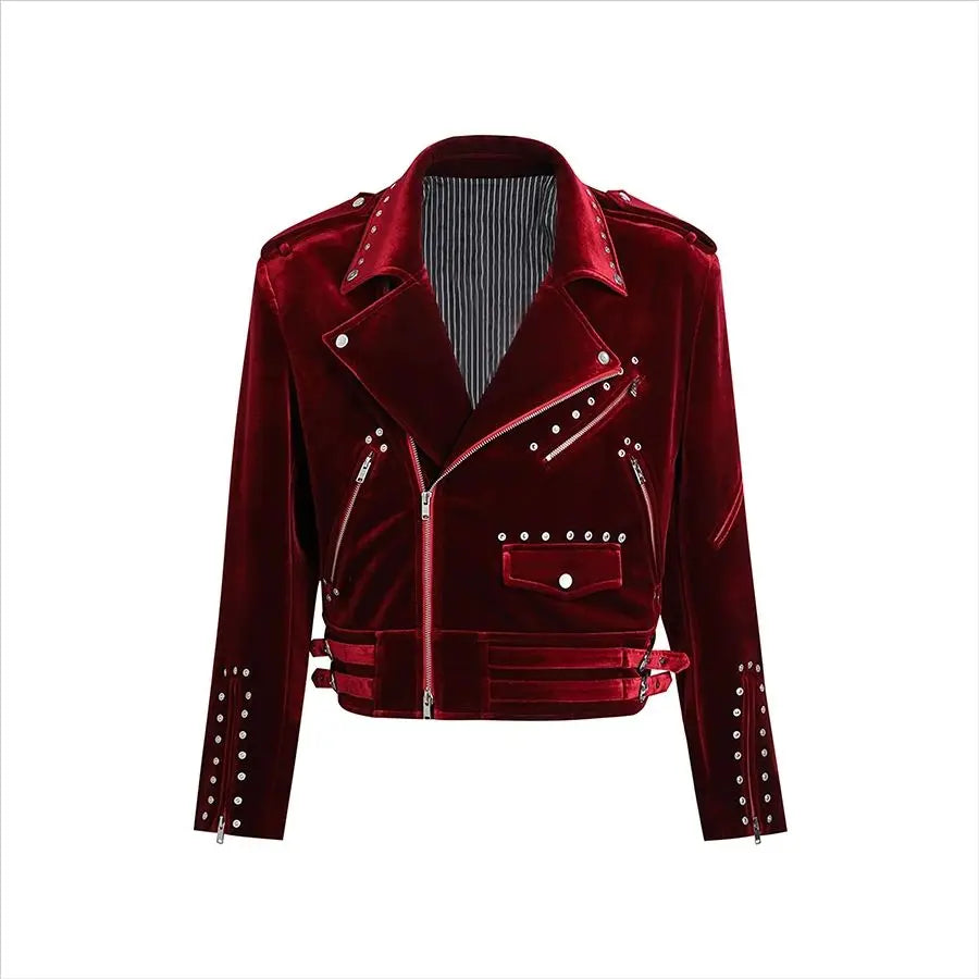 Mauroicardi Spring Autumn Cool Short Soft Velvet Moto & Biker Jacket Men Zipper Elegant Chic Stylish Luxury Designer Emo Clothes