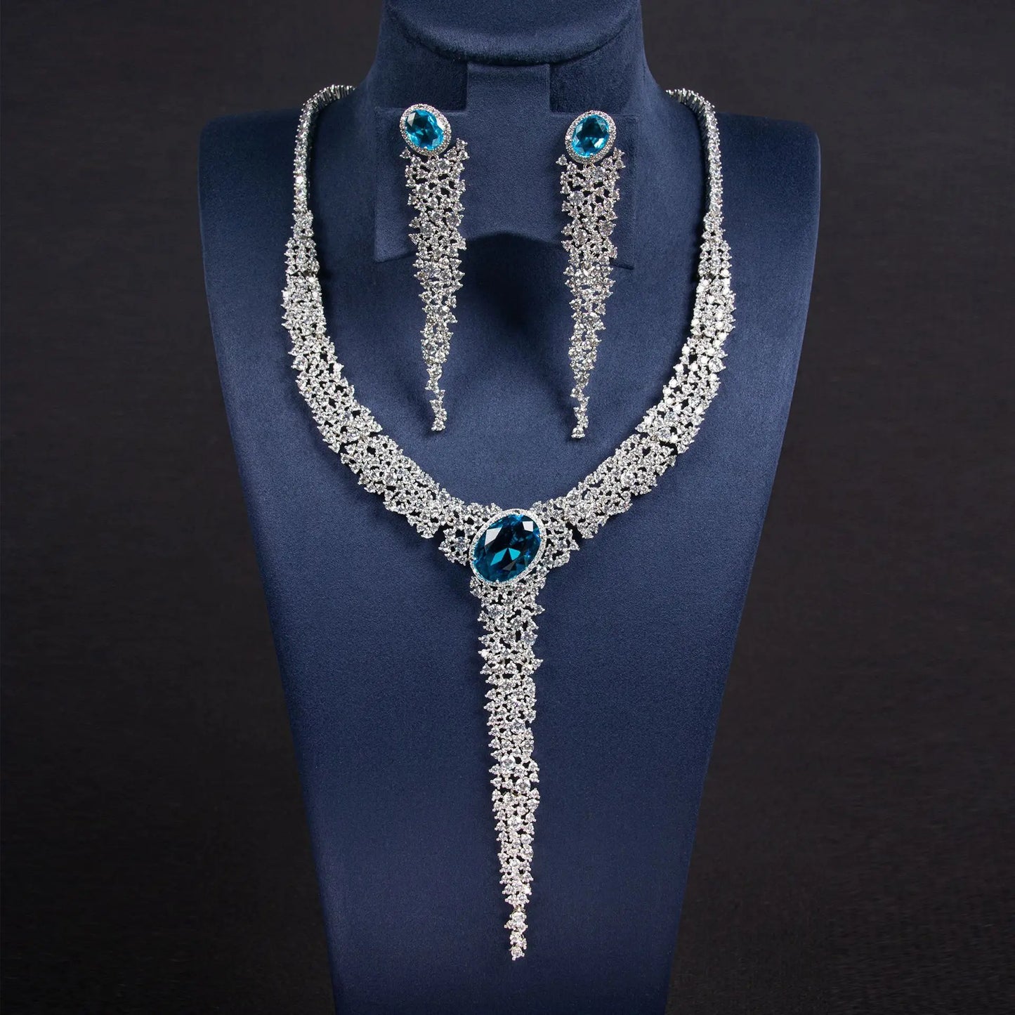 Diamonds Hollowed Out Round Necklace Pendant Earrings Jewellery Set Bridal Wedding Party Women's Dresses Accessories M-293