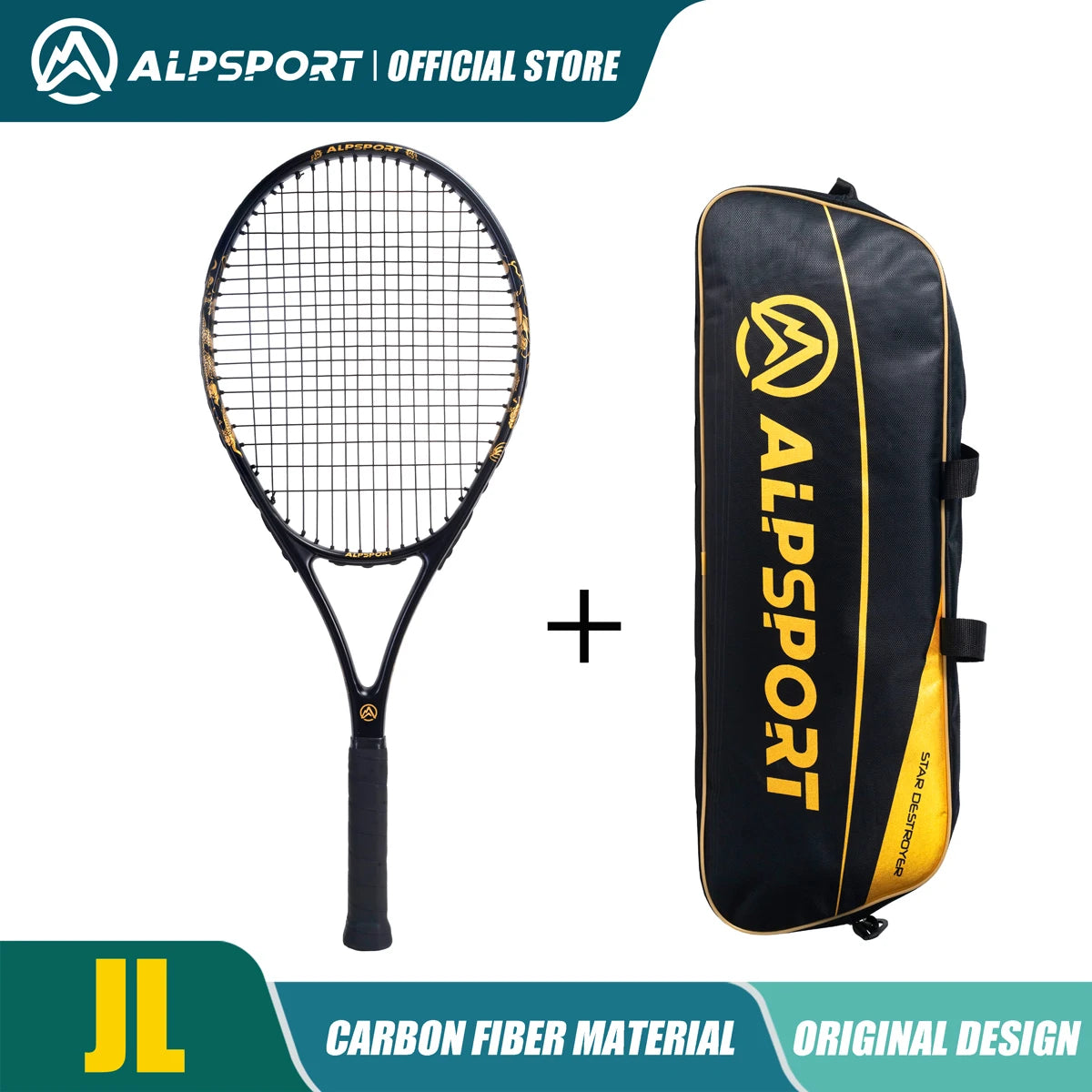 ALPSPORT T800 Carbon Fiber Tennis Racket 18K, Professional Training Racket with Bag & Adjustable Strap (Men & Women)