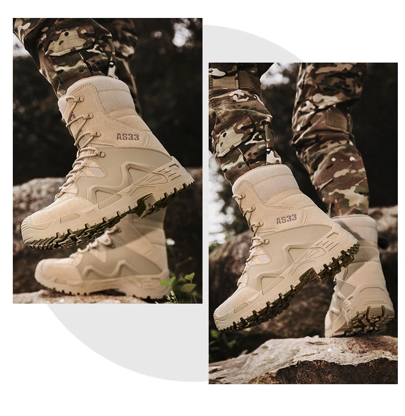 Men High-top Hiking Shoes Outdoor Shoes Non-Slip Casual Trekking Boots Hiking Boot Lace Up Hunting Tactical Trekking Sneakers