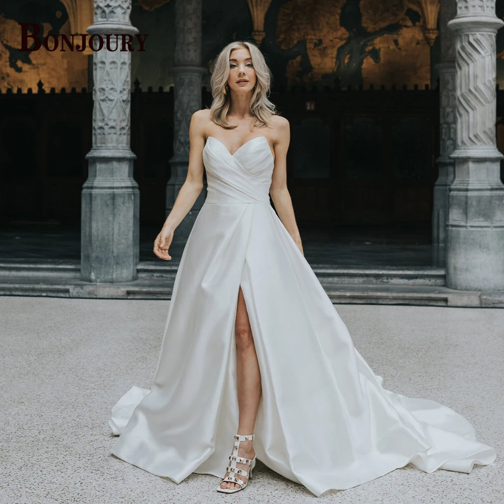 BONJOURY Charming Wedding Dress Mermaid Appliques Button Off the Shoulder Court Train Vestidos De Novia Brautmode Customized