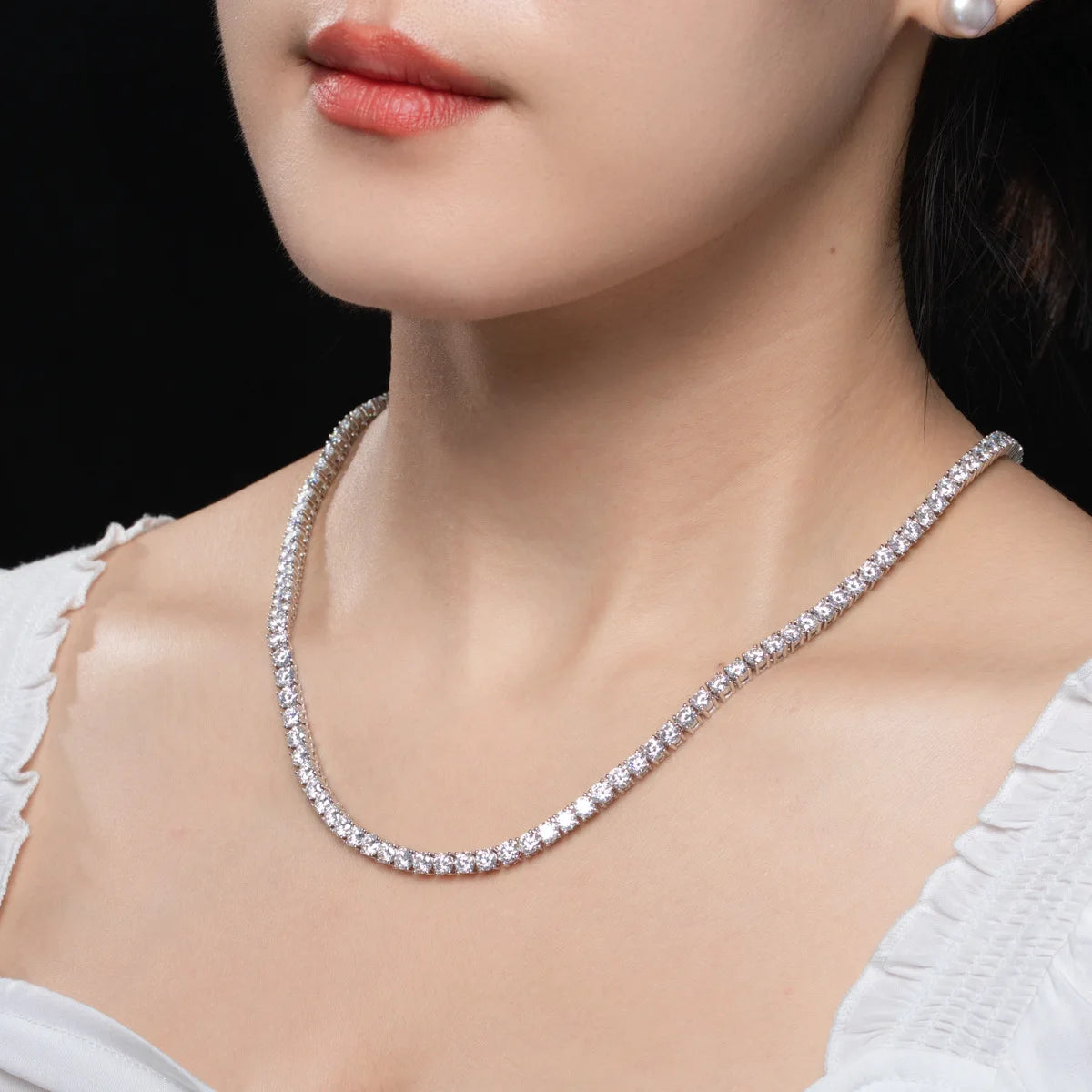 Nice Certified Moissanite Tennis Necklace 3/4/5/6mm Solid 925 Sterling Silver Diamond Tennis Necklaces for Women Man