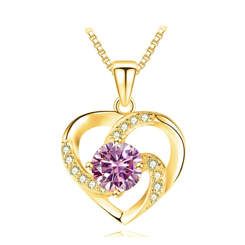JoyceJelly 1CT Pass Tested Moissanite Heart Necklace for Women S925 Silver Gold Silver Color Diamond Pendant Birthday Party Gift