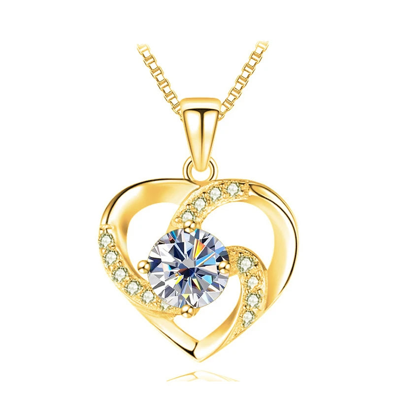 JoyceJelly 1CT Pass Tested Moissanite Heart Necklace for Women S925 Silver Gold Silver Color Diamond Pendant Birthday Party Gift