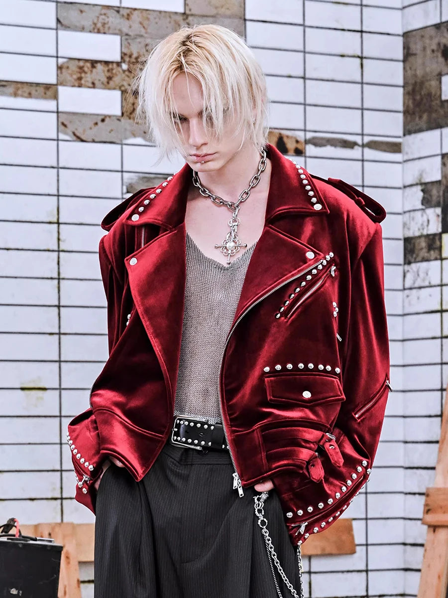 Mauroicardi Spring Autumn Cool Short Soft Velvet Moto & Biker Jacket Men Zipper Elegant Chic Stylish Luxury Designer Emo Clothes