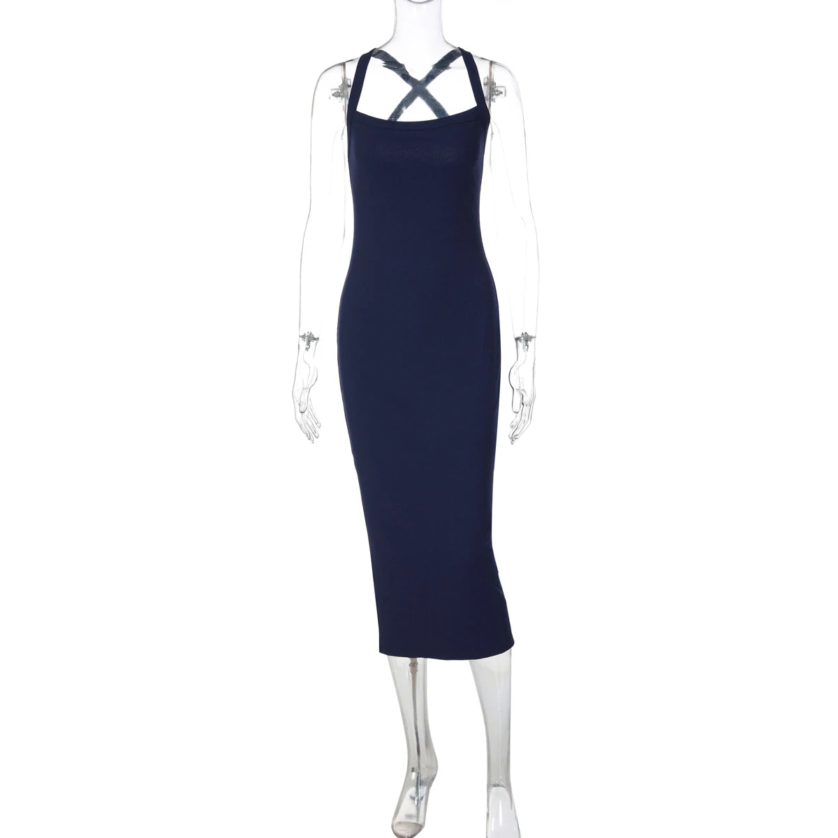 Hugcitar Halter Ribbed Solid Sleeveless Backless Sexy Slim Slit Midi Dress Spring Summer Fashion Clothes Birthday Party Festival