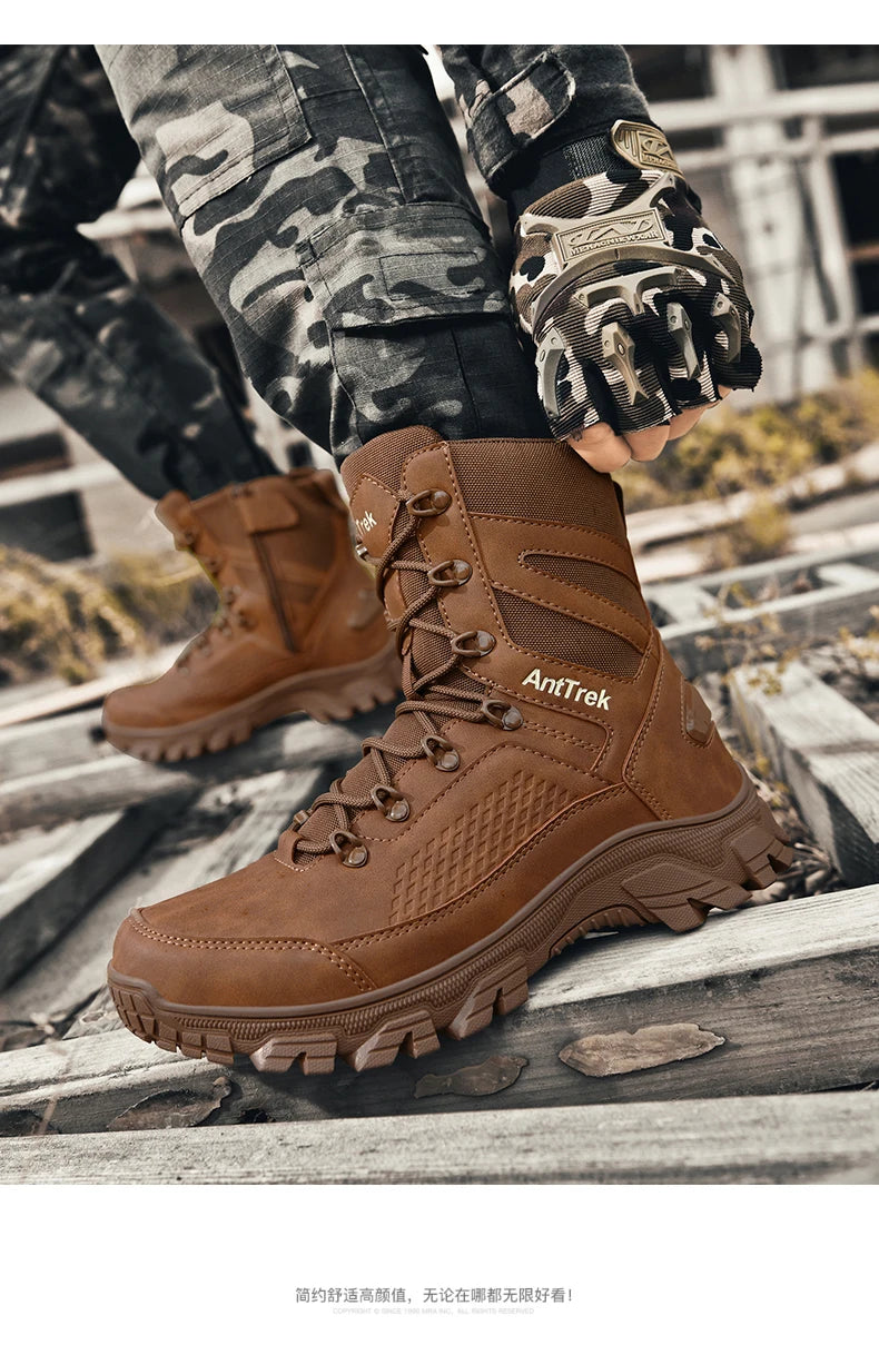 High Quality Fashion Brown Men's Hiking Boots Plus Size 46 Outdoor Tactical Boots Men Non-slip Trekking Boots for Men 2026