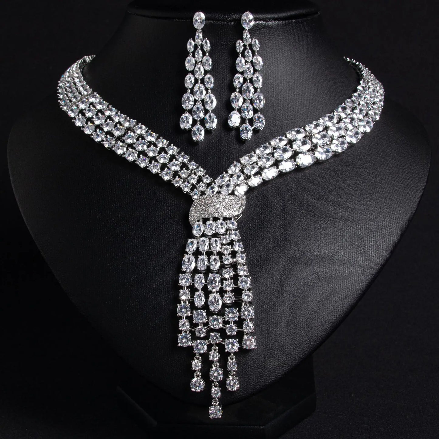 2 Pieces Set of Premium Glitter Water Drop Necklace Earrings Women's Clothing Light Luxury Jewelry Dubai Wedding Ball Gift M-748