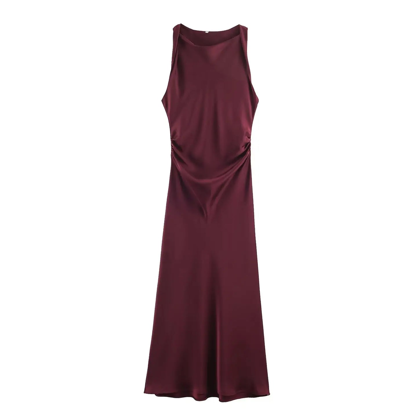 Early Autumn Silk Satin Texture Midi Dr High Waist A-Line Skirt No Sve round Ne Par Dr for Ladies in Their 20s