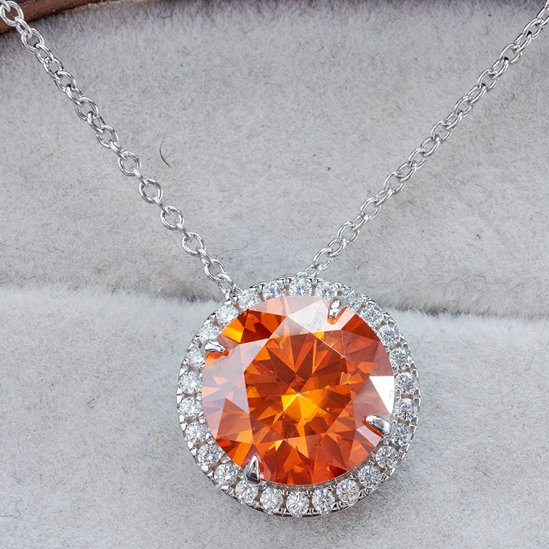 JoyceJelly Classic S925 Sterling Silver Necklace With 5CT 11mm Colorful Moissanite Gemstones Wedding Party Luxury Fine Jewerly