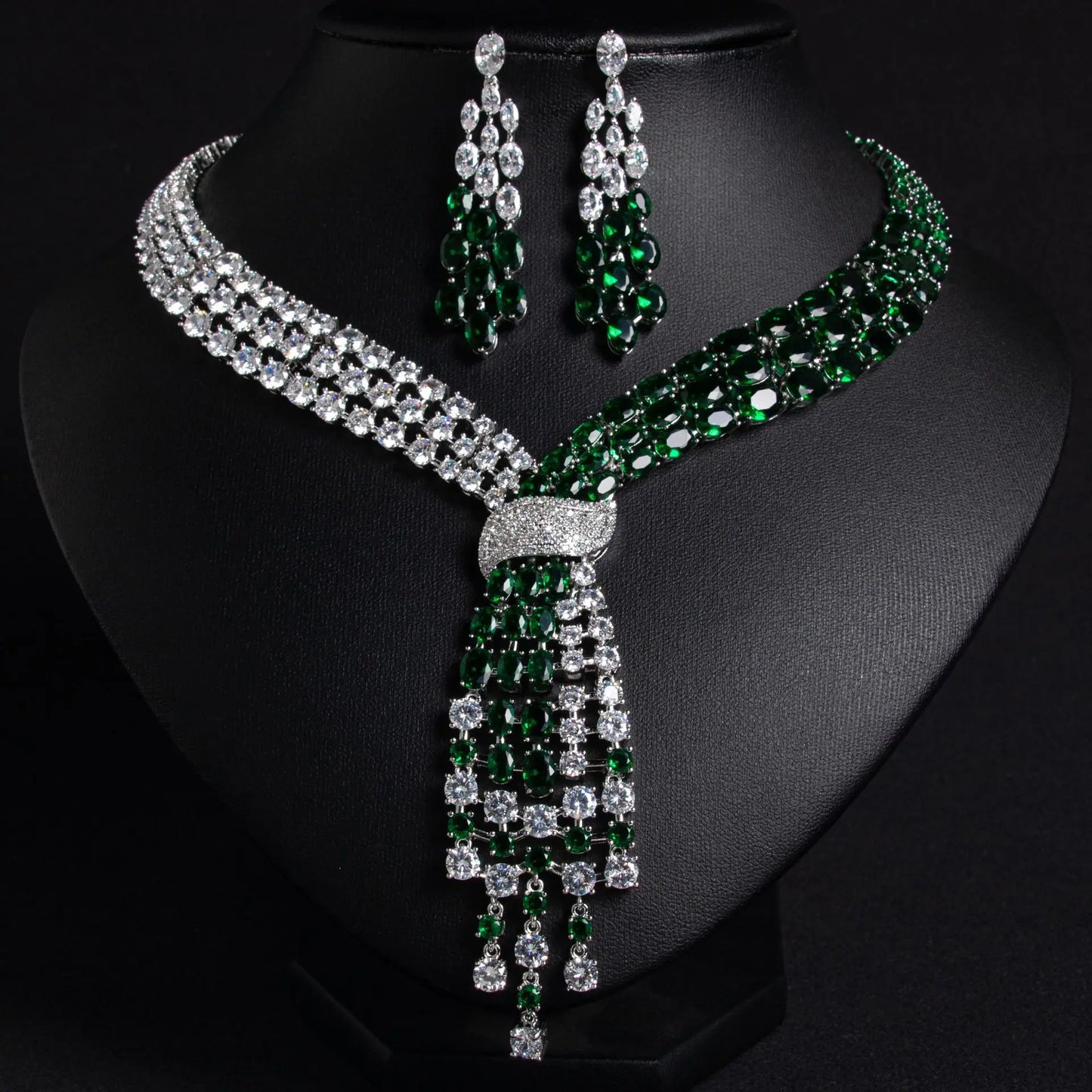 2 Pieces Set of Premium Glitter Water Drop Necklace Earrings Women's Clothing Light Luxury Jewelry Dubai Wedding Ball Gift M-748