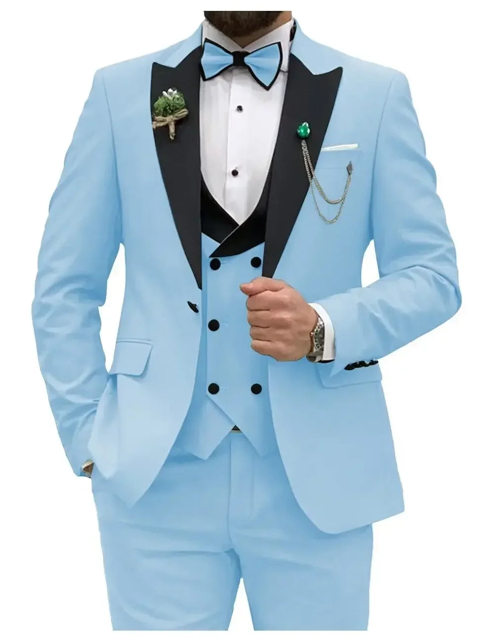 Slim Fit Men Suits Double Groom Formal Business Male Blazer Set Peak Lapel Party Wedding Tuxedo (Jacket+Vest+Pants)