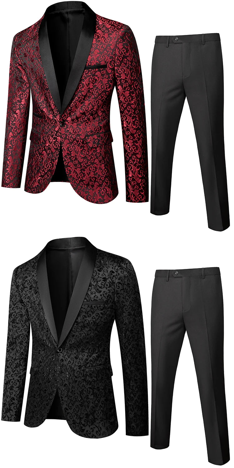 Fashion Men Luxury Wedding Suit Gold / Black / Burgundy / White Classic Homme Jacquard Tuxedo Dress Sets