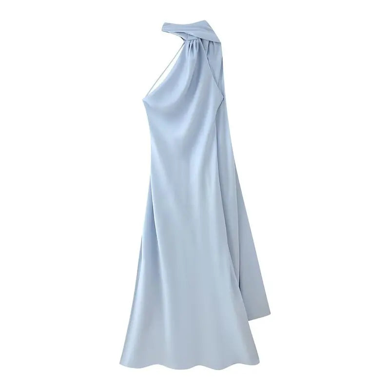 Ele Long Silk Satin Dr Ne Hanging Pure Color Slim Fit Summer New Sle Women's Faion Dr for Ladies Premium