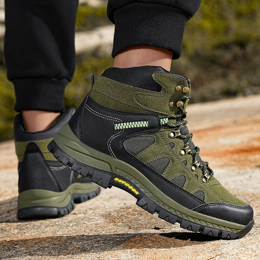 Mens Hiking Boots High Top Anti Slip Wear-resistant Thick Sole Comfortable Outdoor Travel Lace Up Sports Casual Trekking Boots