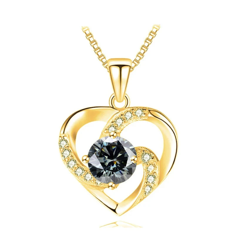 JoyceJelly 1CT Pass Tested Moissanite Heart Necklace for Women S925 Silver Gold Silver Color Diamond Pendant Birthday Party Gift