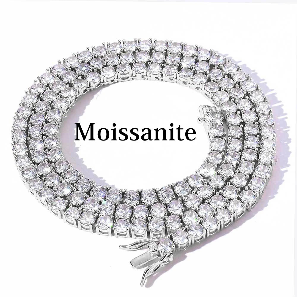 MooSuun 3/4/5/6.5mm Moissanite Tennis Necklace for Women Men Sparkling Lab Diamond S925 Sterling Silver Luxury Fine Jewelry