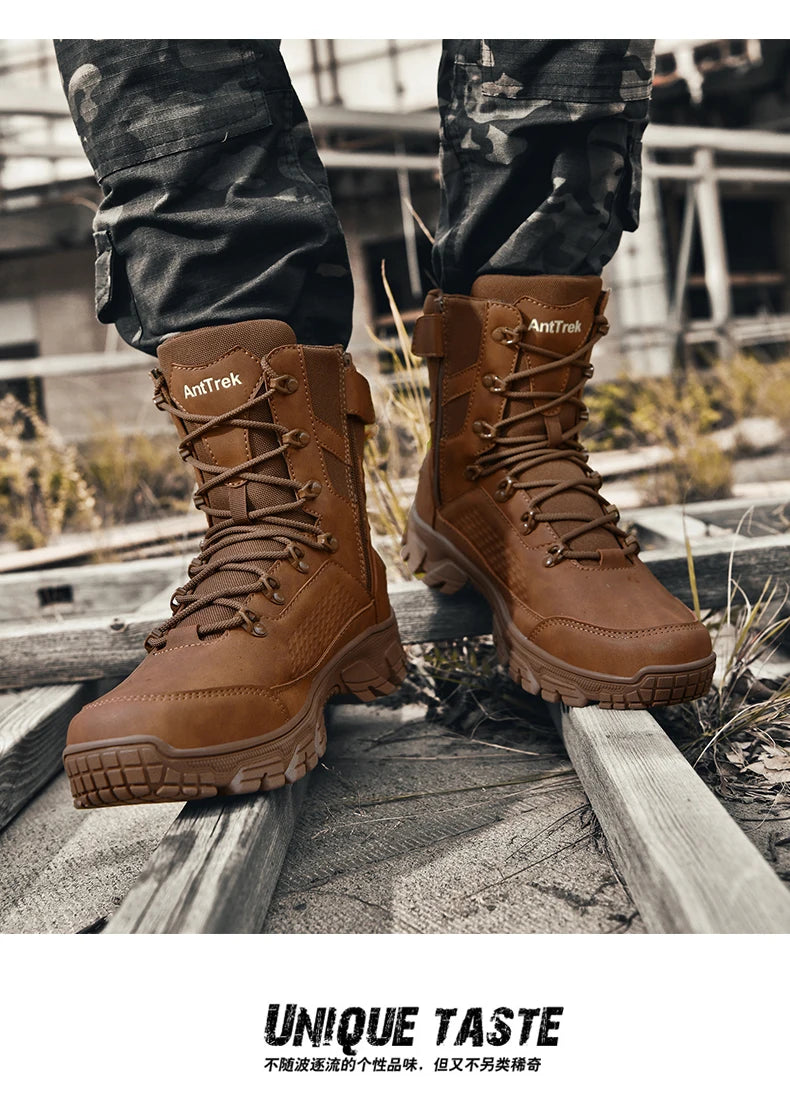 High Quality Fashion Brown Men's Hiking Boots Plus Size 46 Outdoor Tactical Boots Men Non-slip Trekking Boots for Men 2026